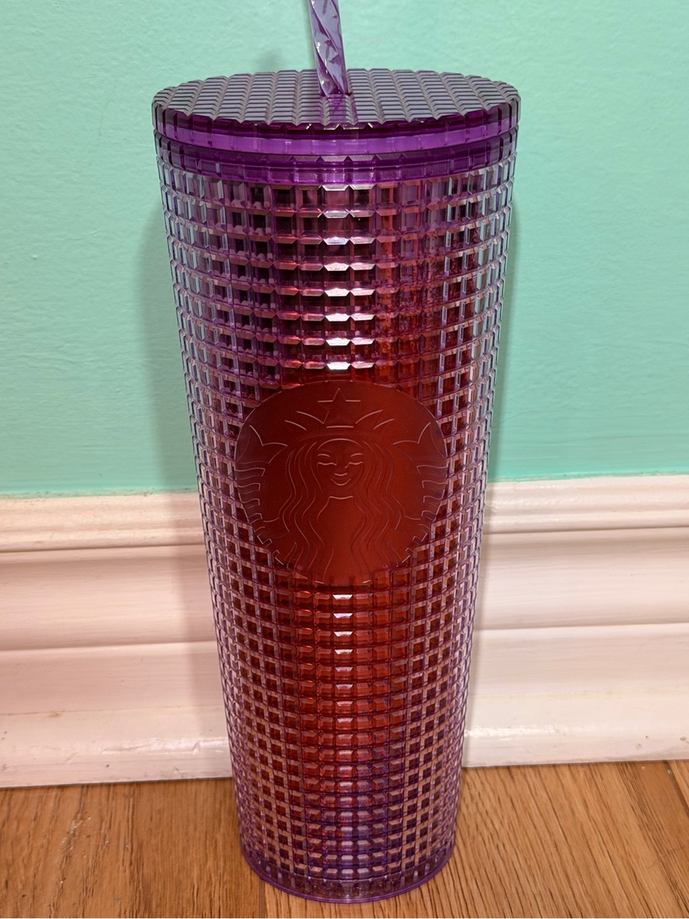New Starbucks Purple Red Grid Studded Tumbler 24oz